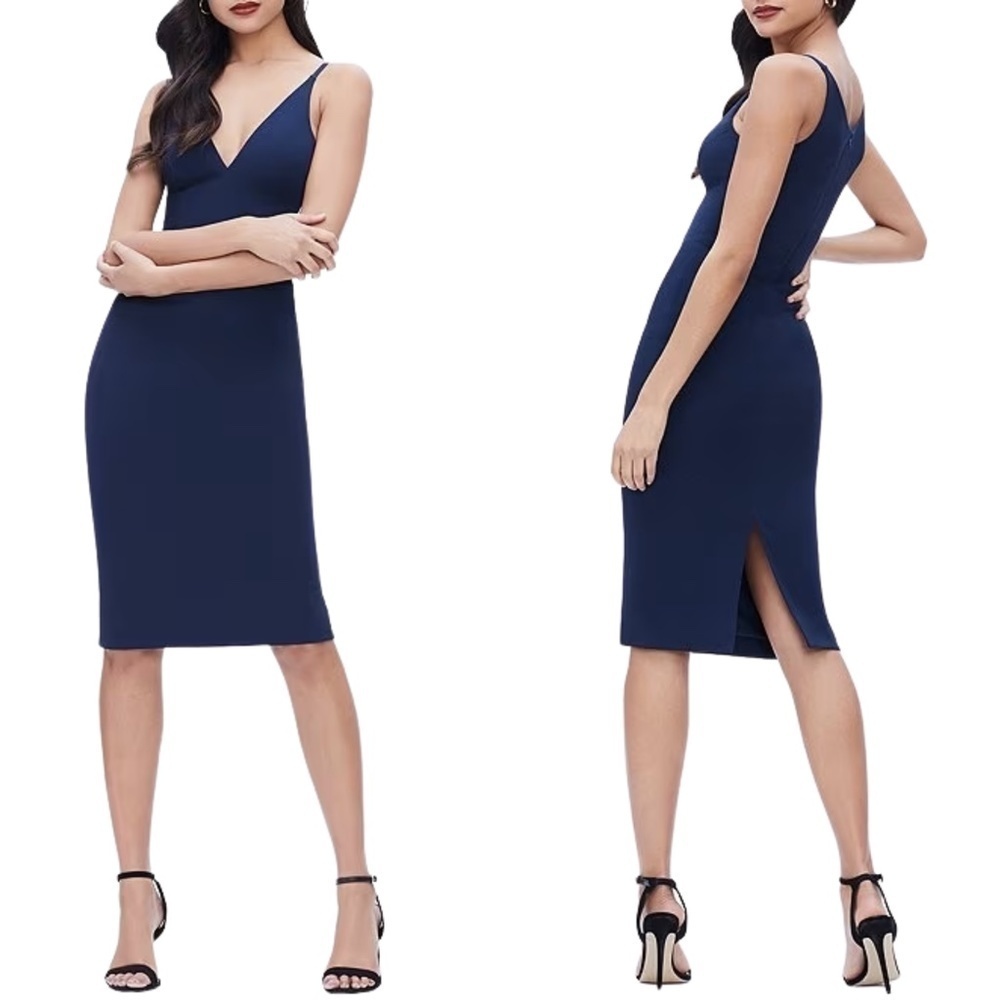 NWT Dress the Population Lyla Crepe Plunging V-Neck Sleeveless Dress Sz. S